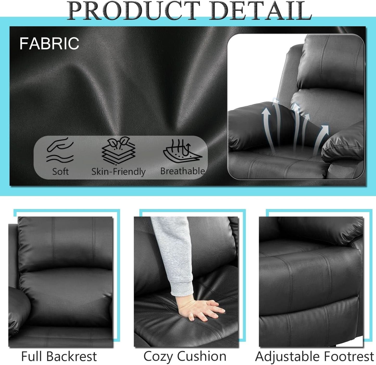Black Recliner Sofa Set For Living Room Theater Seating