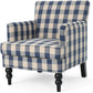 Luxurious Upholstered Blue Checkerboard Club Chair