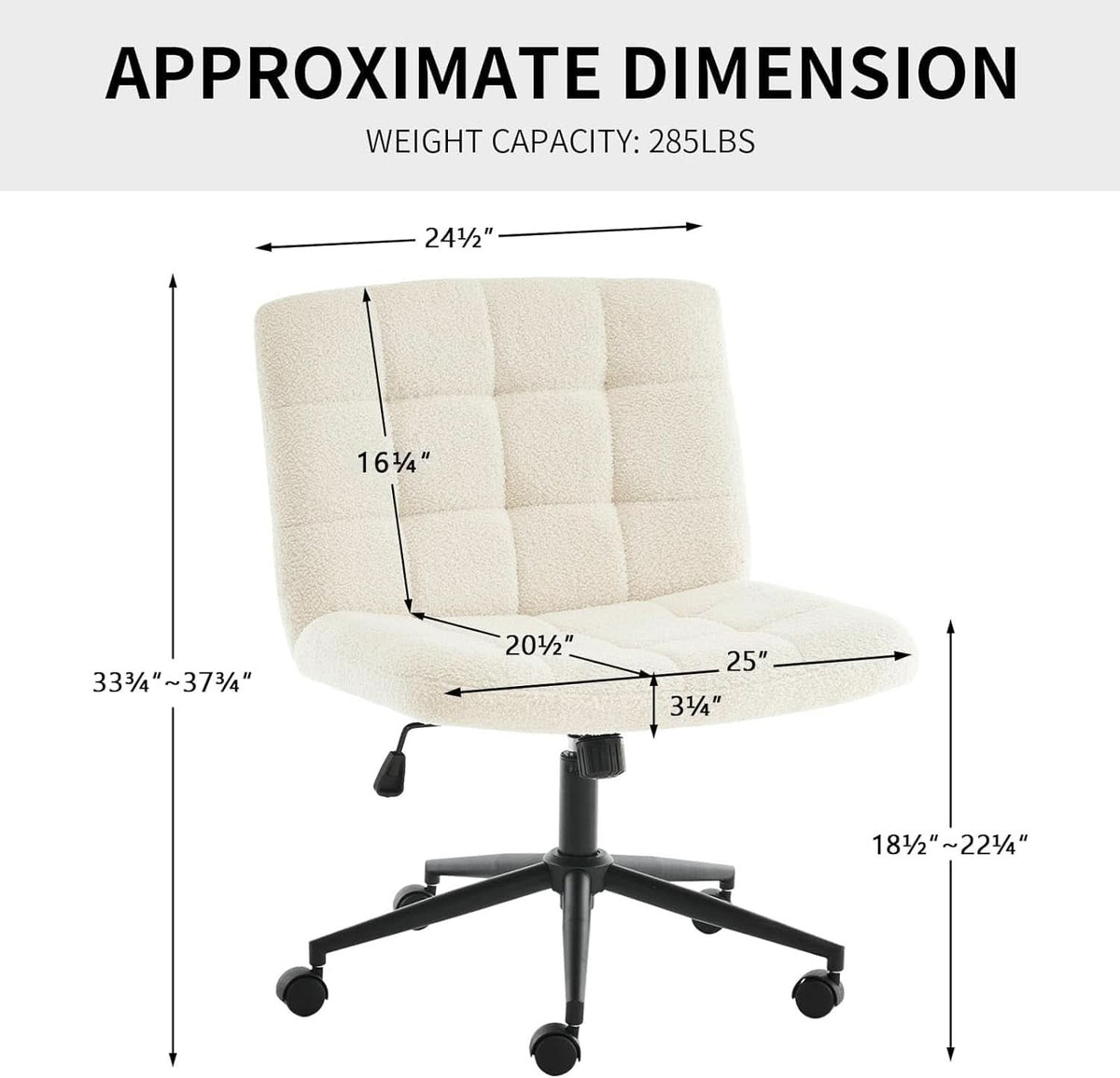 Swivel Faux Fur Armless Desk Chair With Wheels Height Adjustable