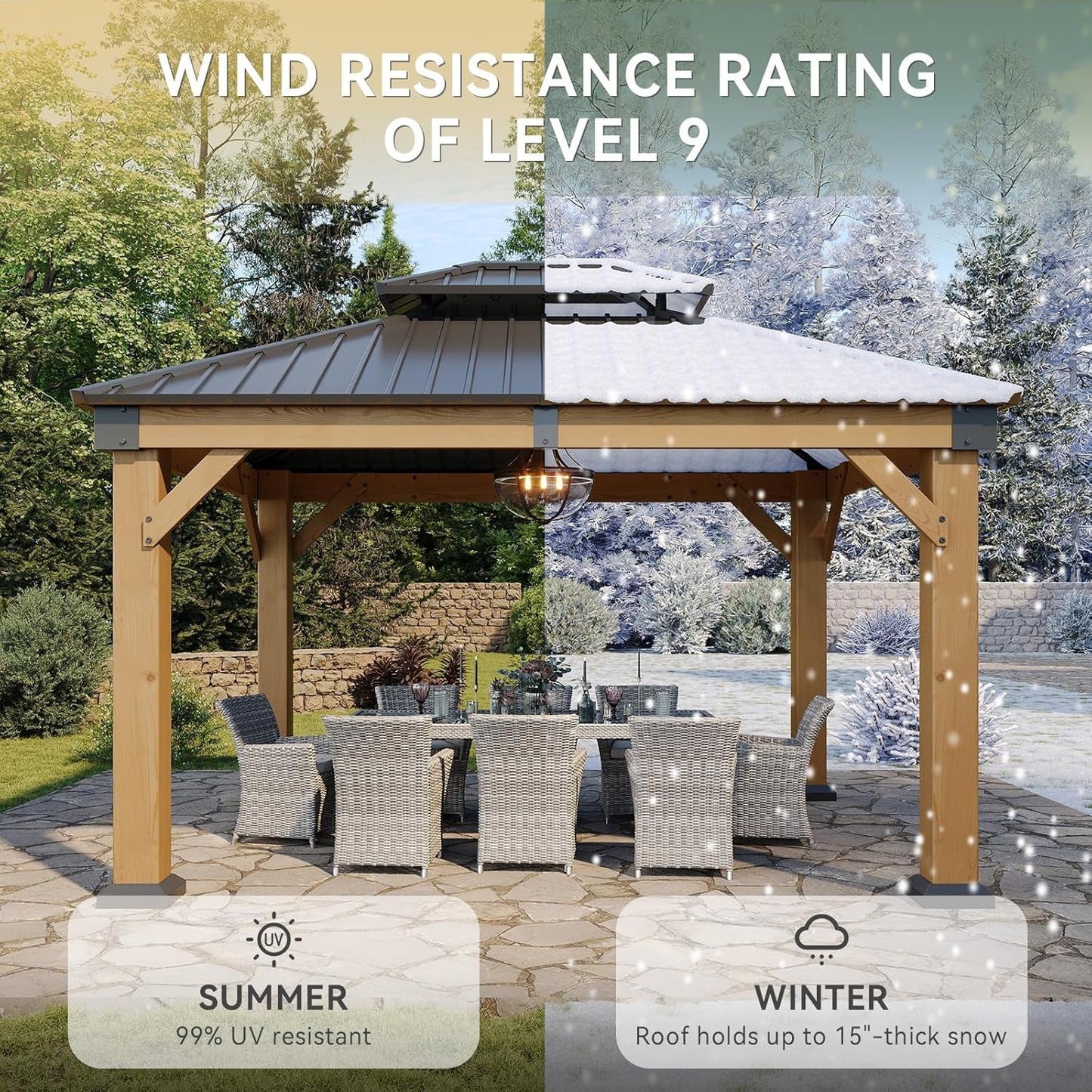 10x12 Weatherproof Natural Gazebo With Galvanized Roof