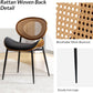 Matte Black Leather Dining Chairs Rattan Backrests