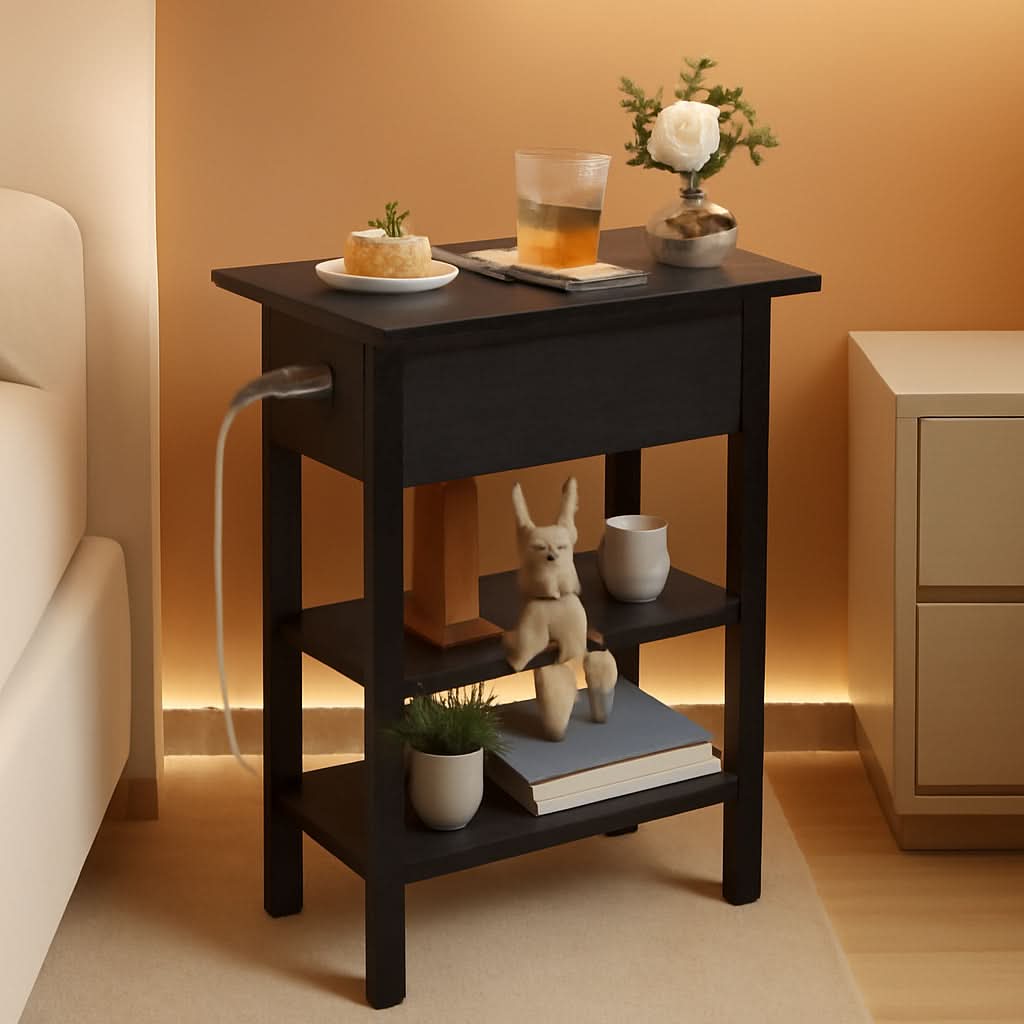 Slim Charging End Table With USB Ports And Outlets
