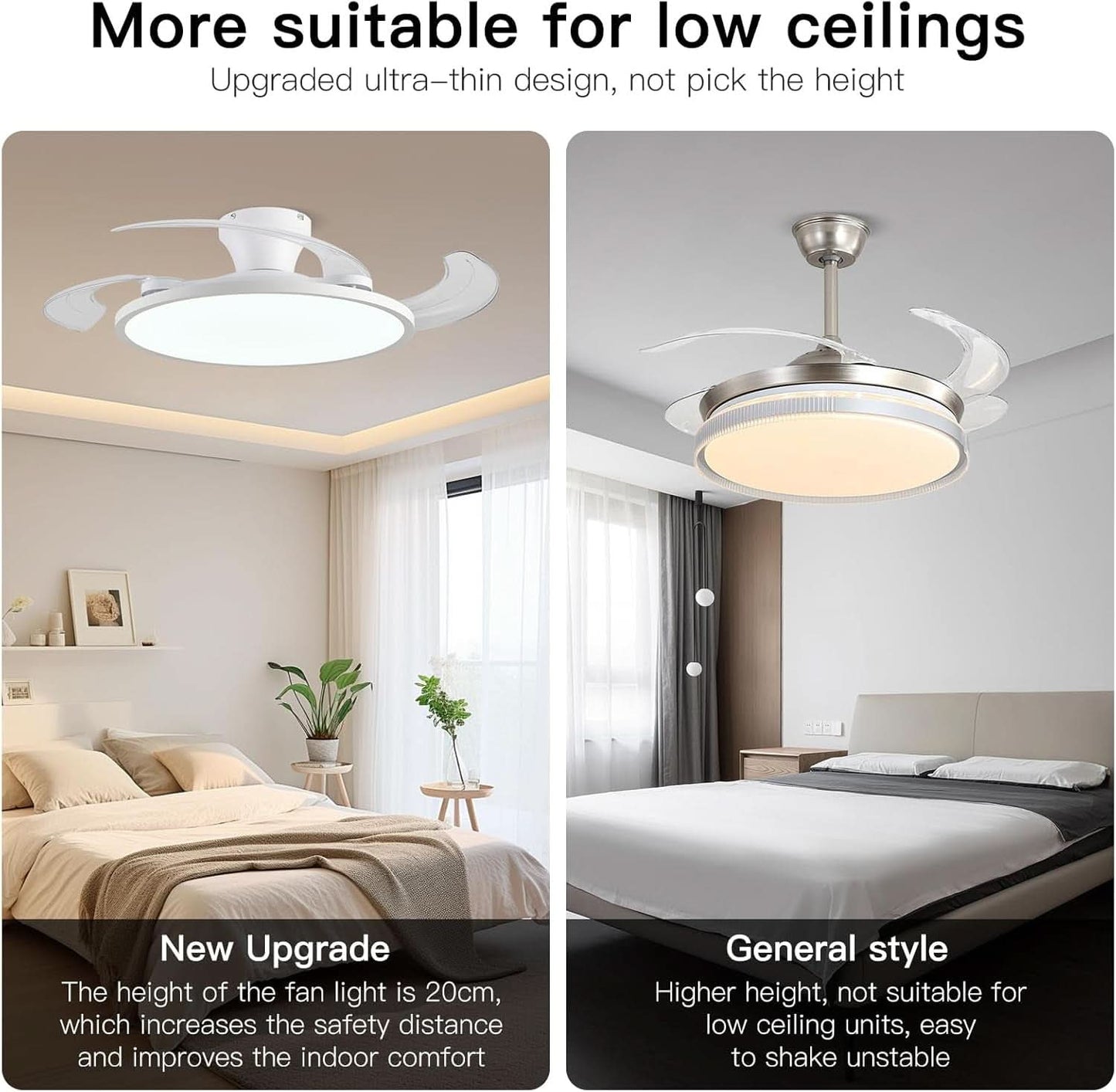 42 Inch Retractable Ceiling Fan Featuring Lighting