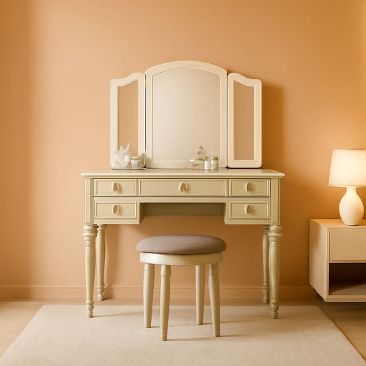 Silver St Croix Vanity Set With Tri Fold Mirror 5 Drawers
