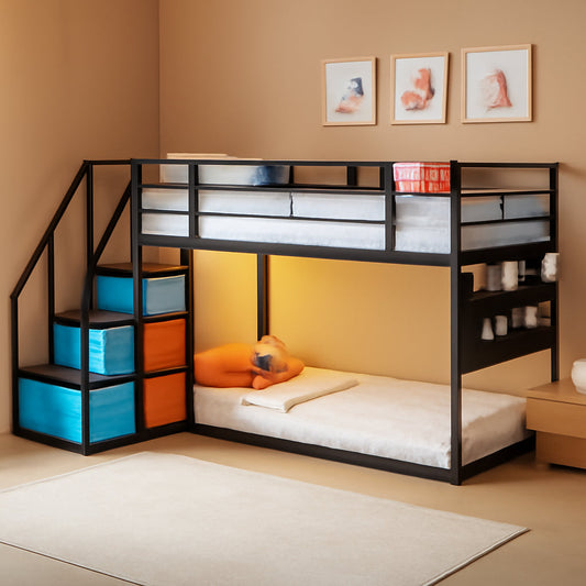 Twin Bunk Bed With Integrated Full Length Storage Drawers Black