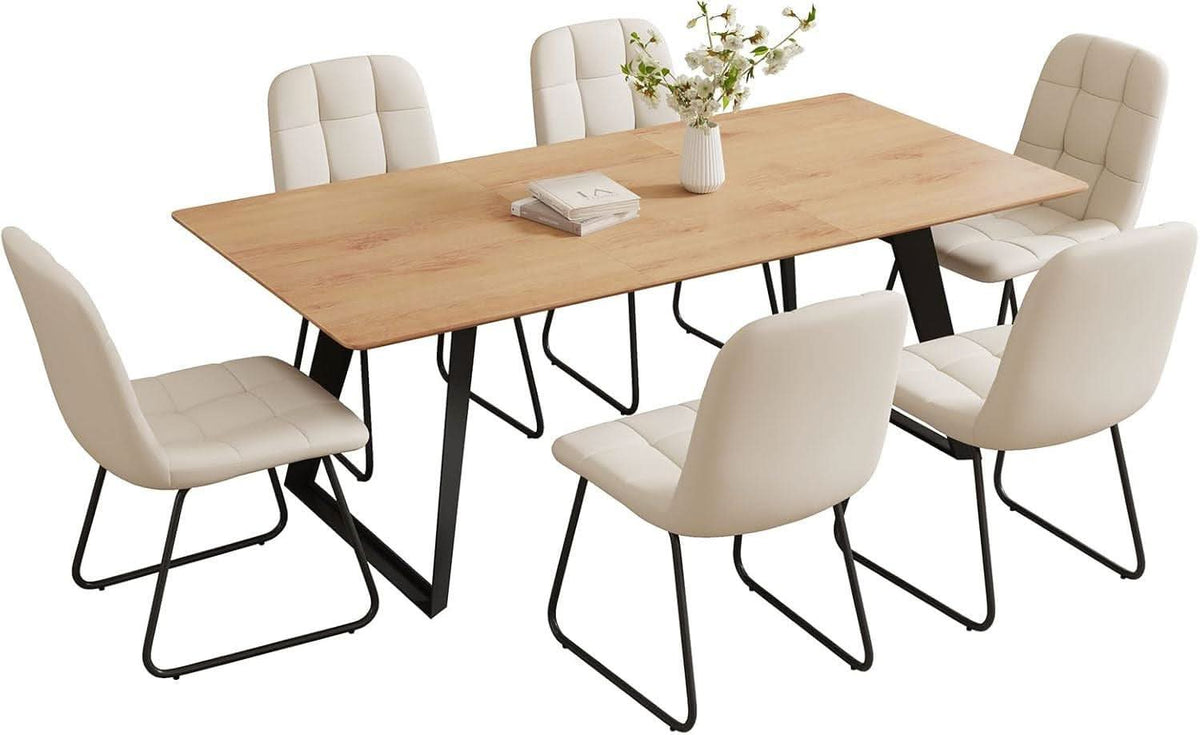67 Inch Expandable Dining Table Set With Six Chairs