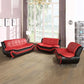 Living Room Sofa Set 3-Piece Faux Leather Black Red