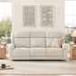 Genuine Leather Power Recliner Sofa Cream Upholstery