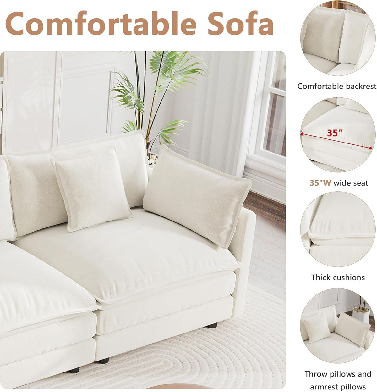 Beige Chenille 111.5 Inches Modular Sectional Sofa