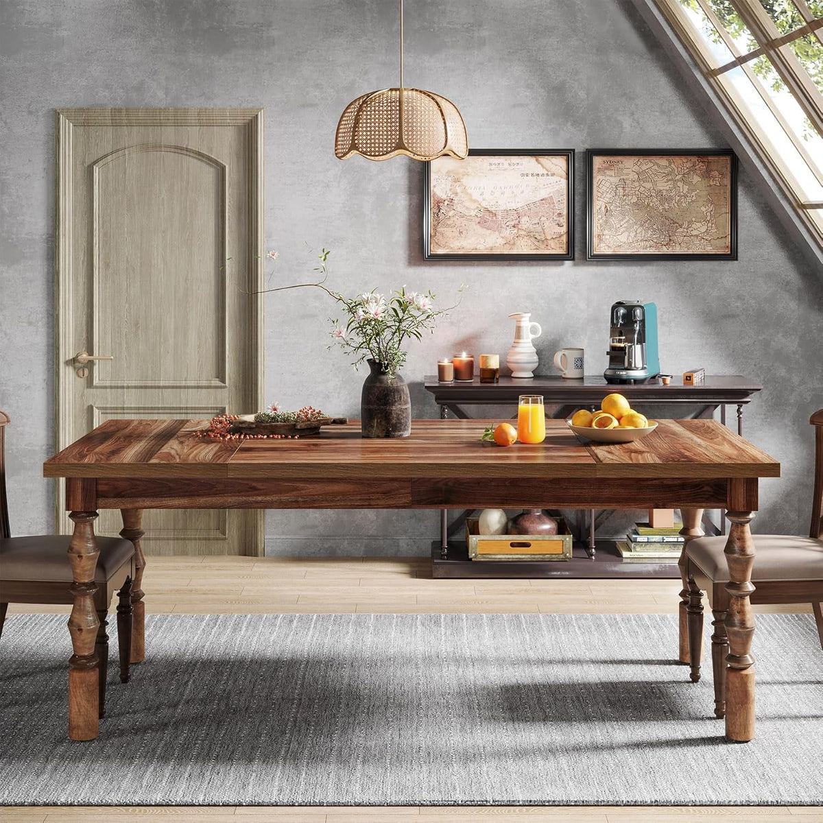 Sixty Two Inch Farmhouse Dining Table Wood Rectangular Modern