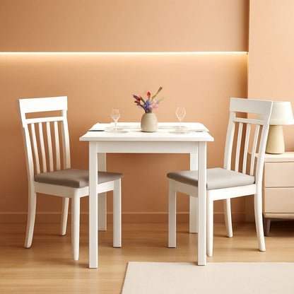 Square Wooden Dining Table White Finish With Wood Legs