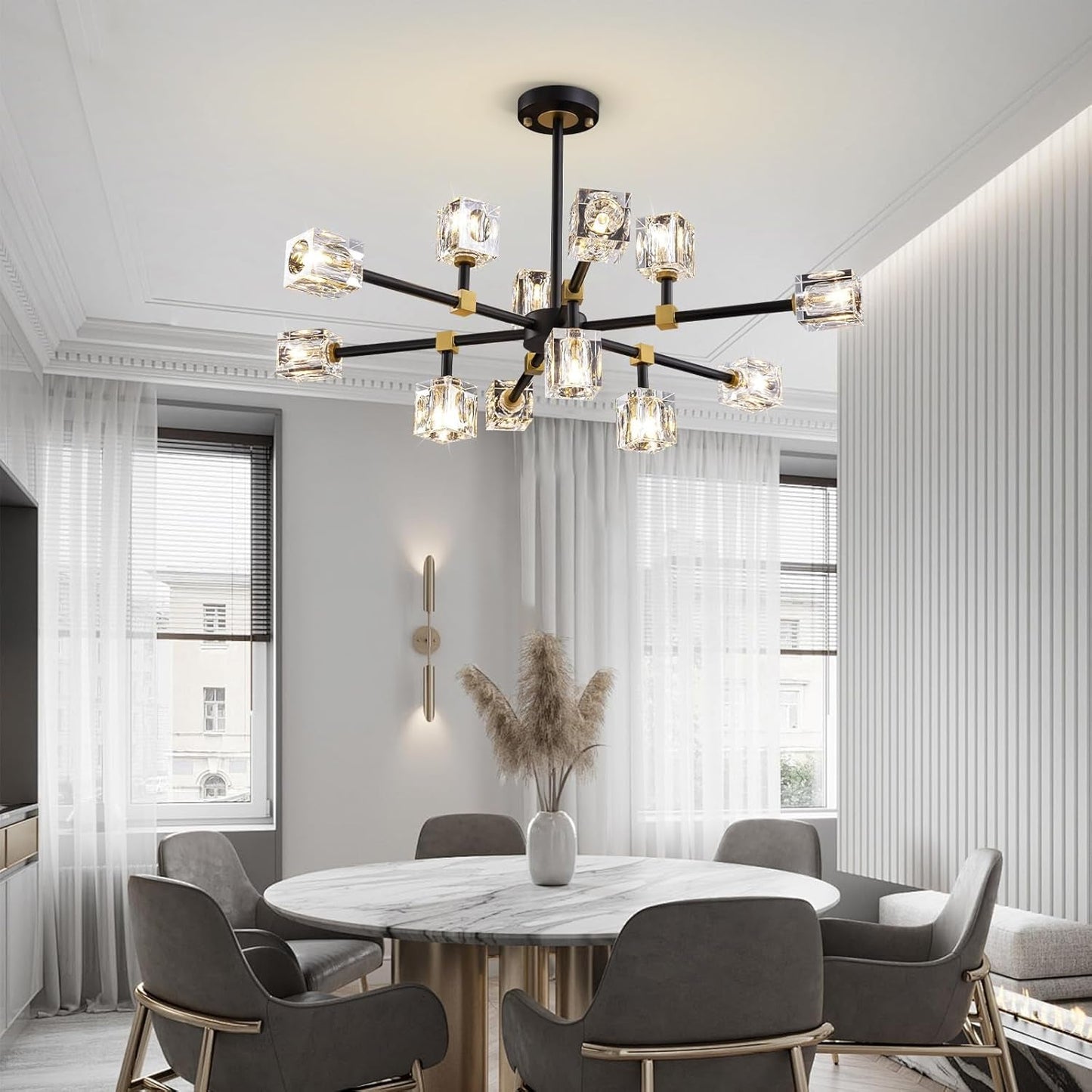 12-Light Black Gold Chandelier Ceiling Light Fixture