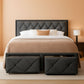Full Size Bed Frame With Grey Storage Drawers USB Ports