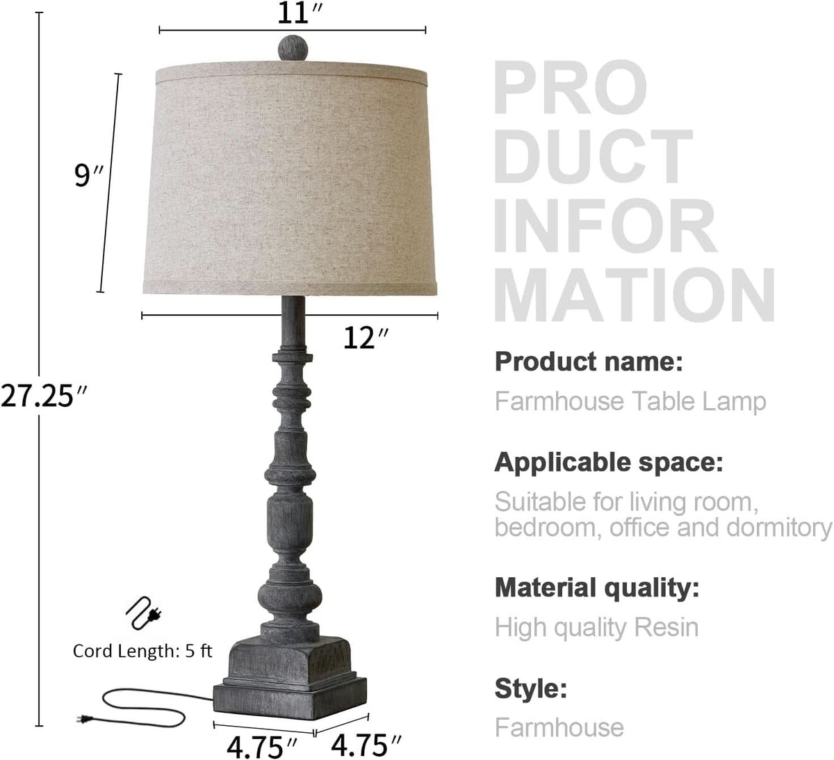 27.75 Inch Industrial Timeworn Farmhouse Table Lamps USB