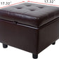 Brown Genuine Leather Storage Ottoman Cube Tufting