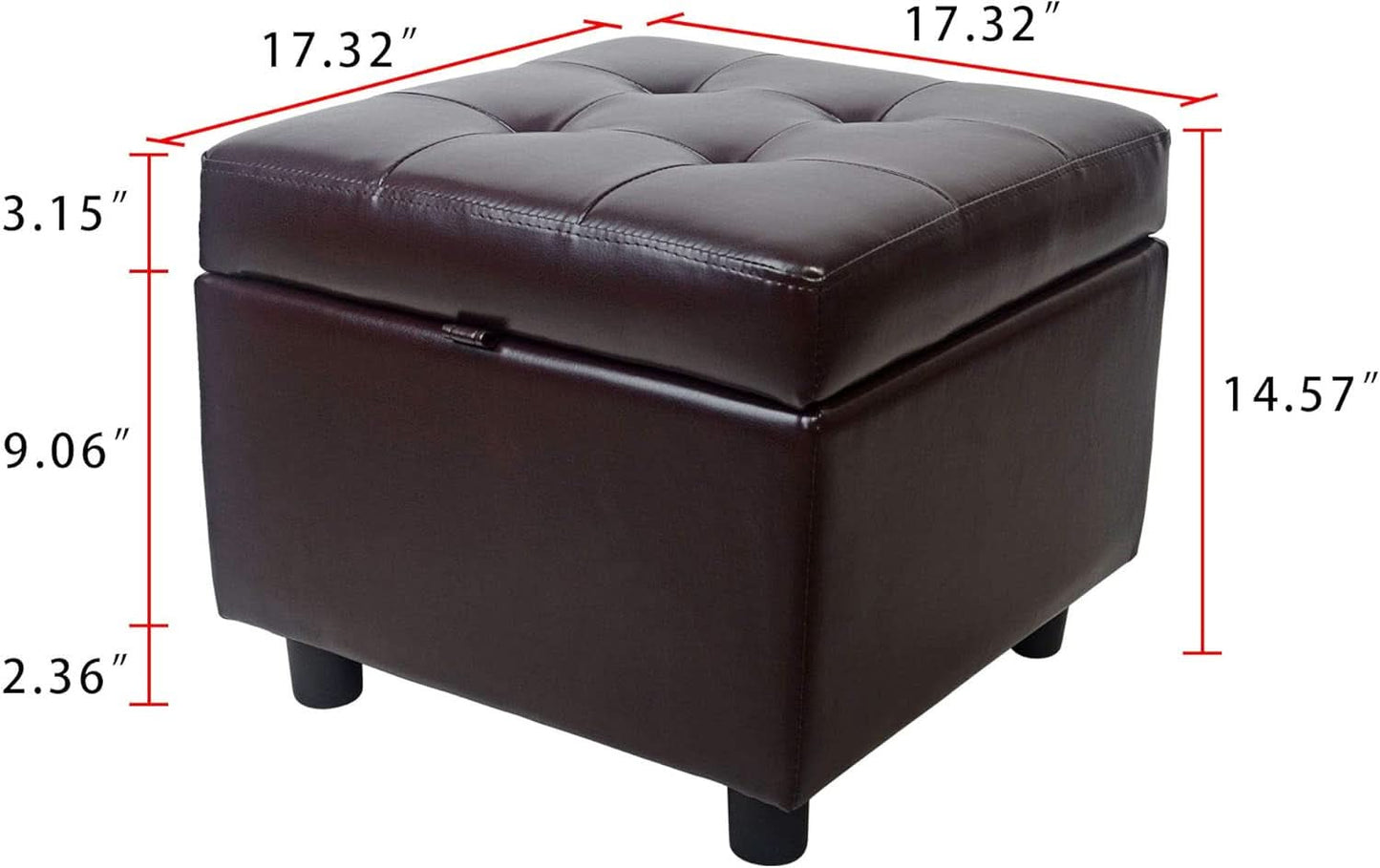 Brown Genuine Leather Storage Ottoman Cube Tufting