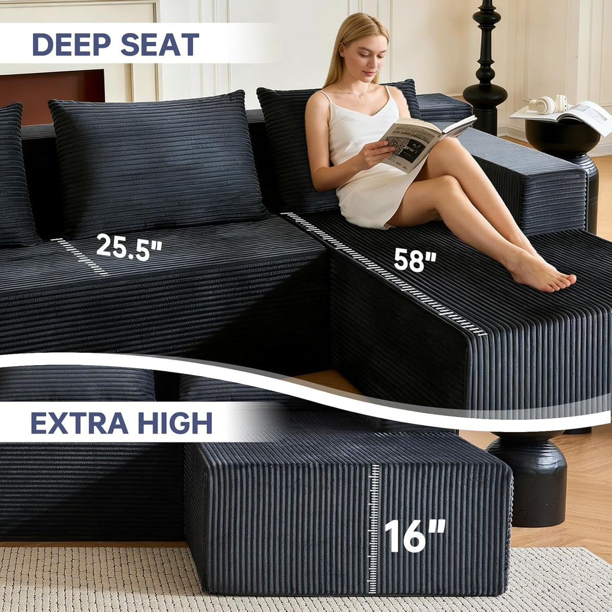 Modular Contemporary Sectional Sofa Right Facing Grey