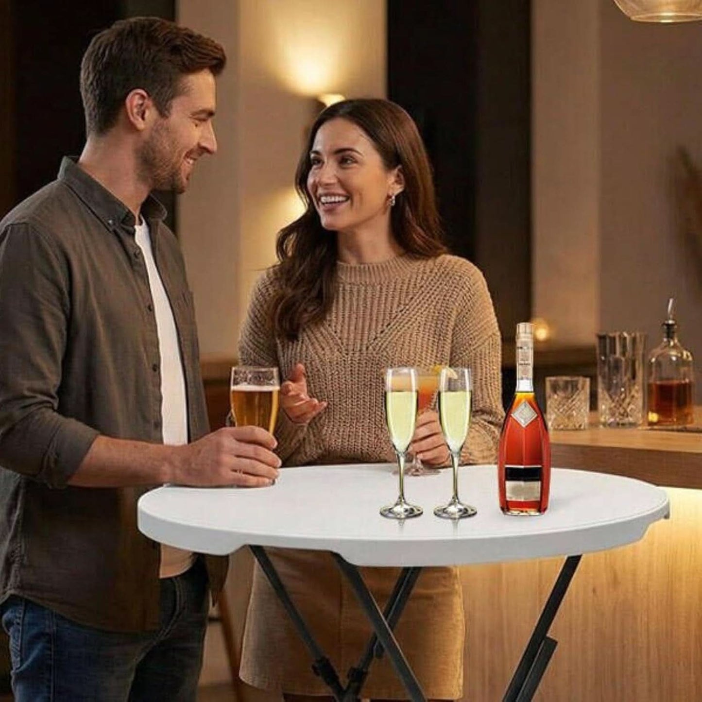 White Thirty Two Inch Folding Cocktail Table High Top