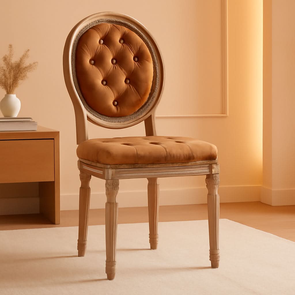 PU Leather Dining Chairs Set of 6 Orange Round Back with Nailhead Trim