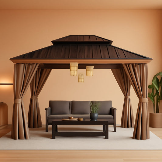 12x16 Weatherproof Aluminum Frame Gazebo Steel Roof