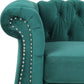 Green Velvet Chesterfield Living Room Set Including Sofa Loveseat and Club Chair