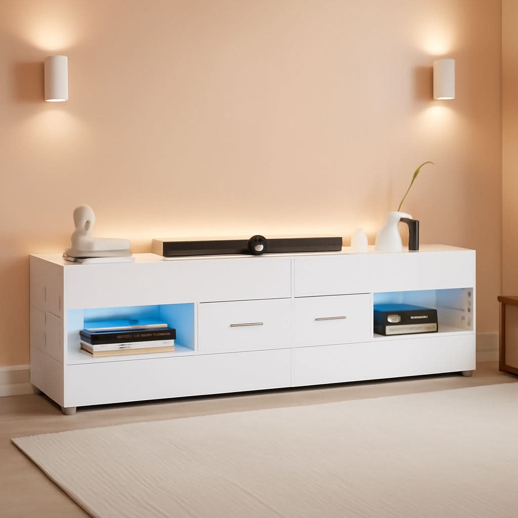 Glossy White TV Stand Entertainment Center Storage