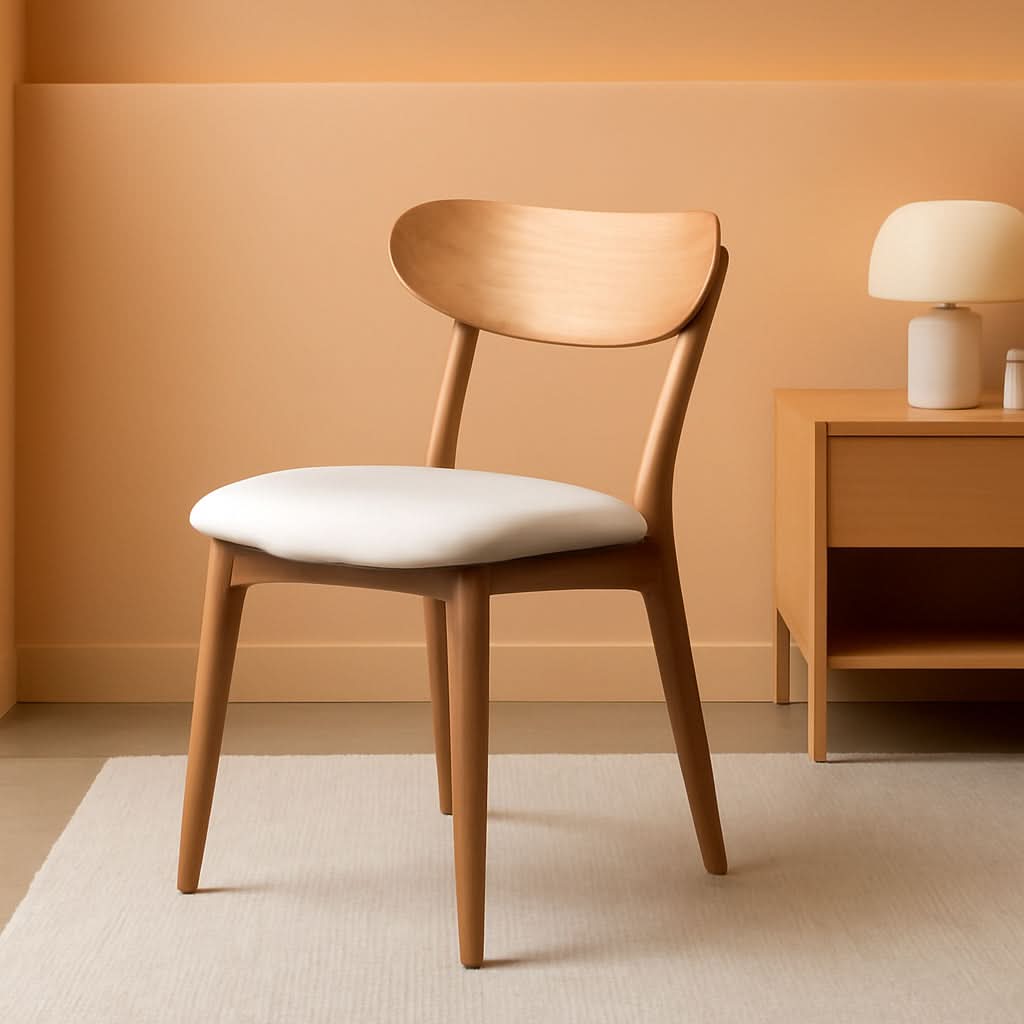 Solid Wood Oak Dining Chairs Beige Cushions
