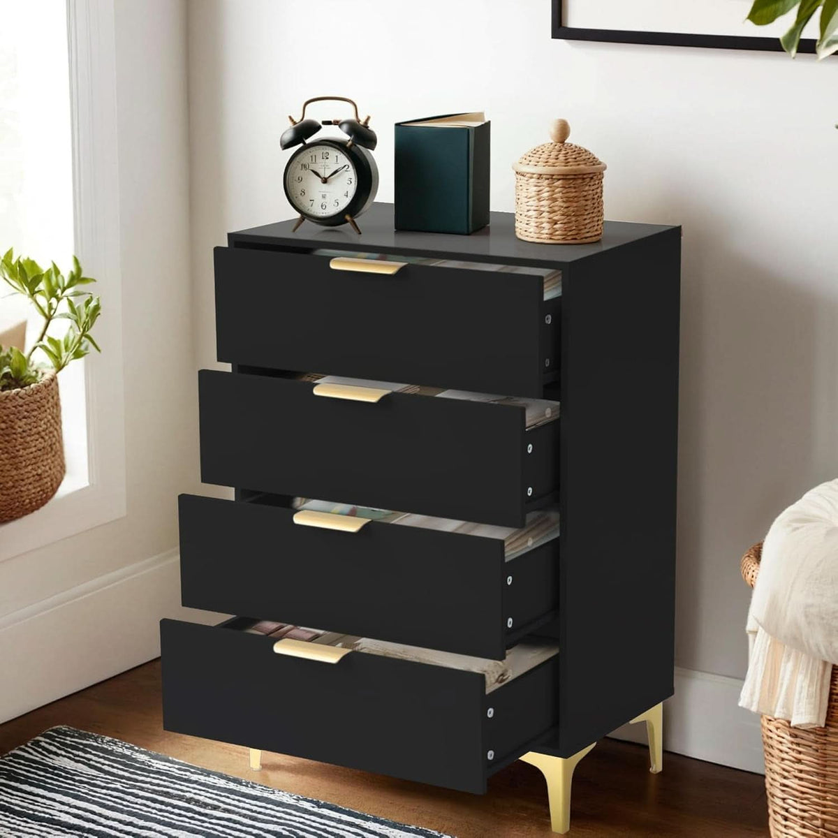 4 Drawer Black Wood Dresser For Bedroom Living Room-3