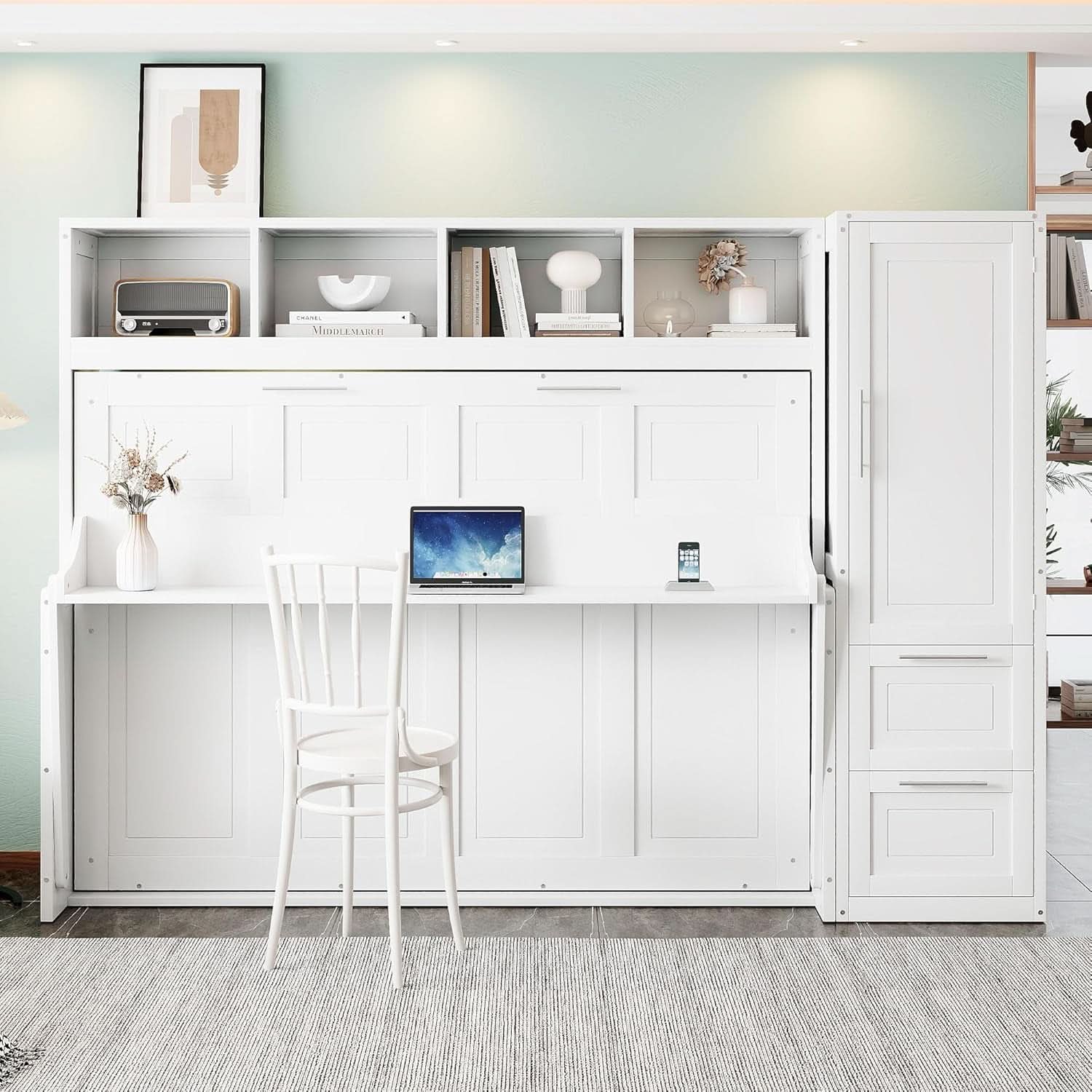 Snow White Murphy Wall Bed Industrial Locking Mechanism-4