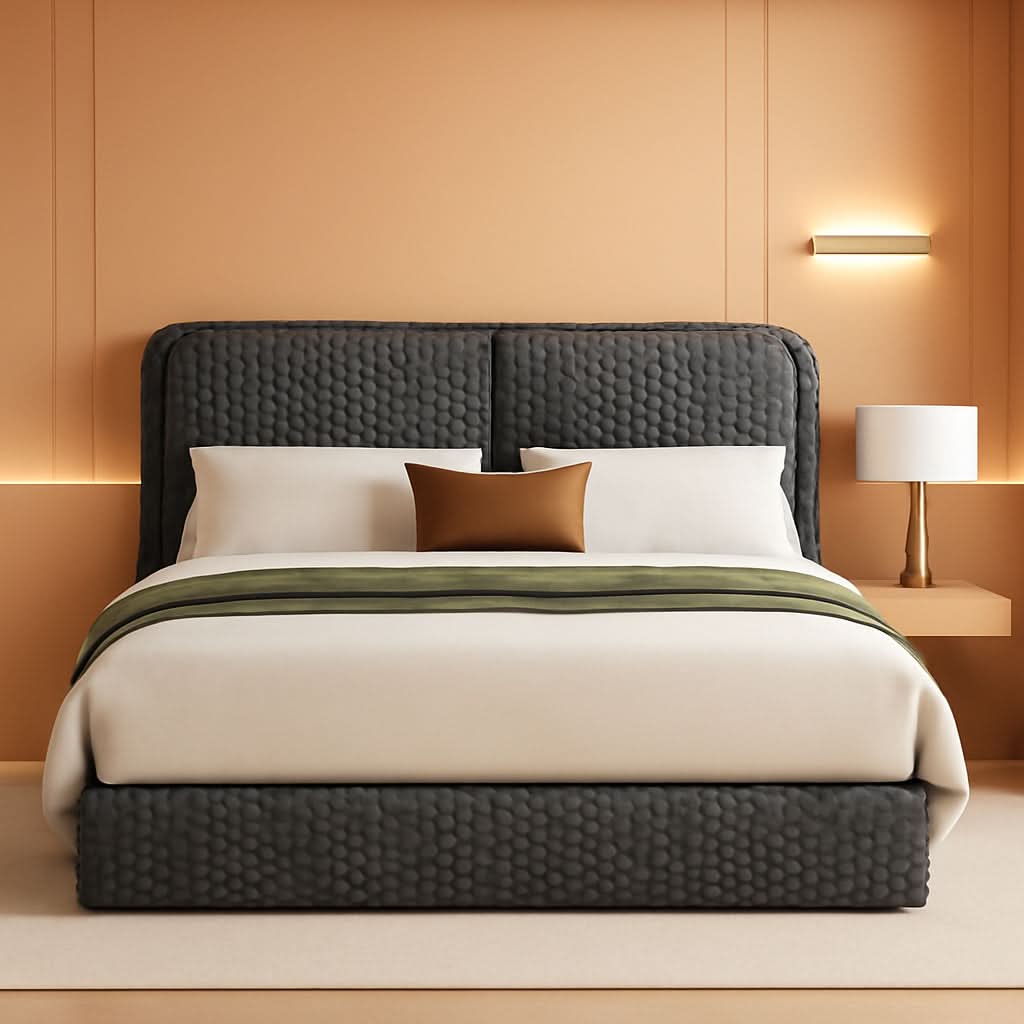Queen Size Grey Corduroy Upholstered Bed Framework