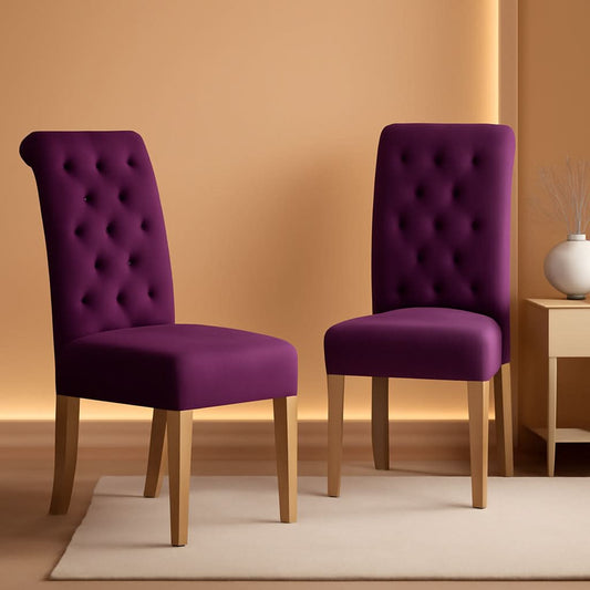 Solid Wood Purple Tufted Parsons Dining Chair Set of 2