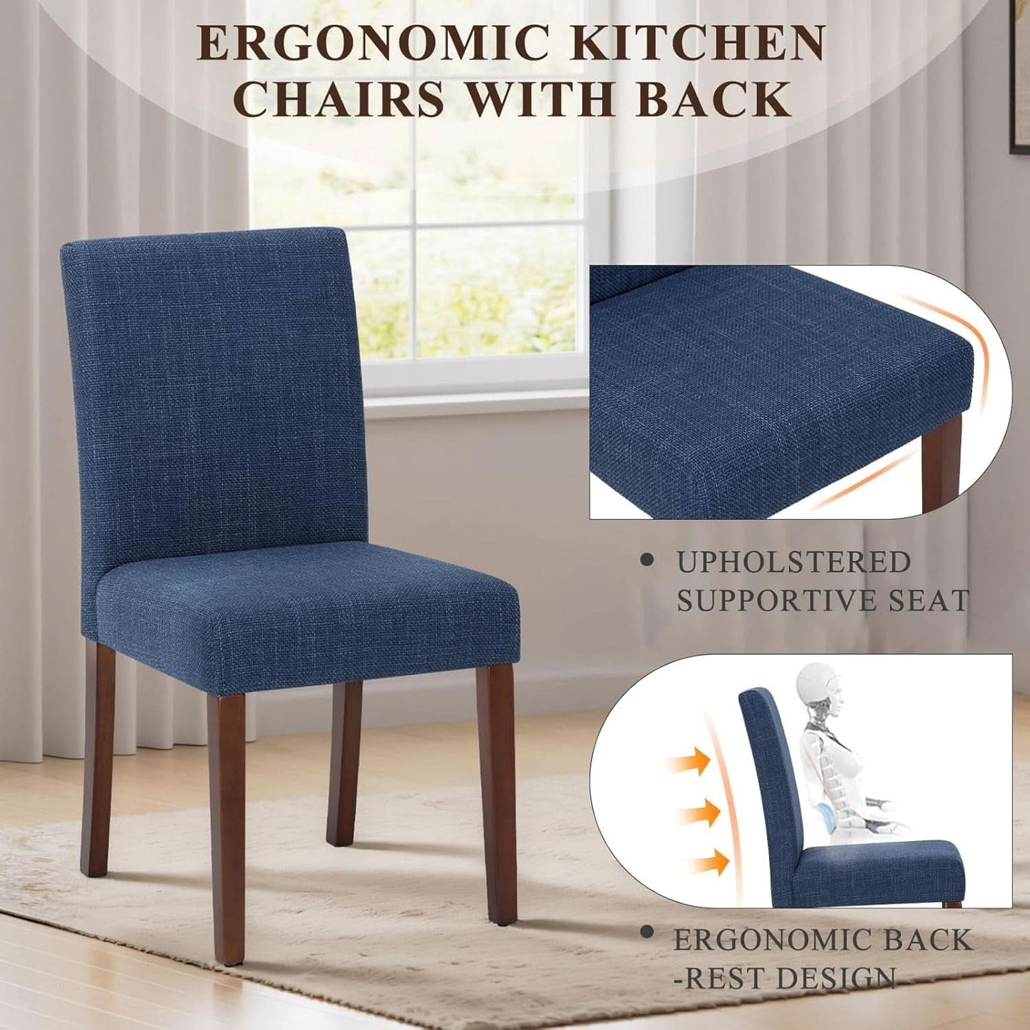 Blue Upholstered Parsons Dining Chairs Contemporary Set