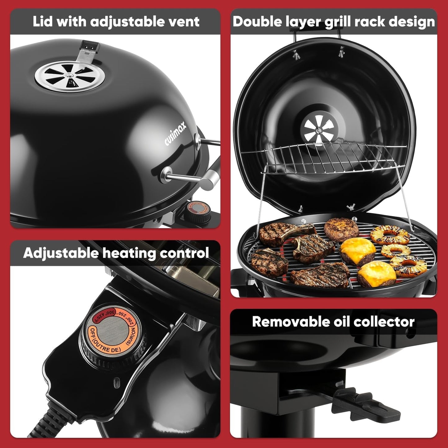 Electric Outdoor Grill 1600W Portable Weatherproof Barbecue