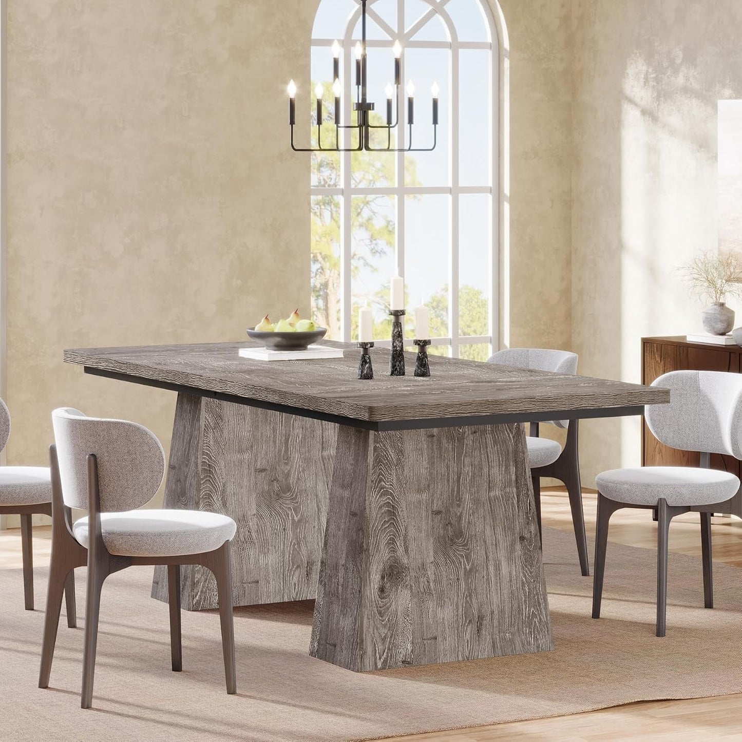 Grey Double Pedestal Rectangular Dining Table Wooden