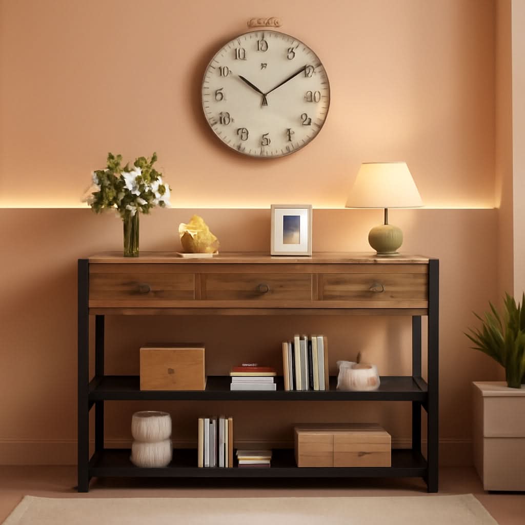 Rustic Console Table With USB Outlets And Drawers Sofa