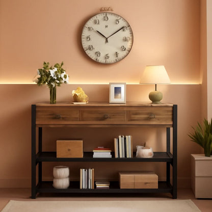 Rustic Console Table With USB Outlets And Drawers Sofa