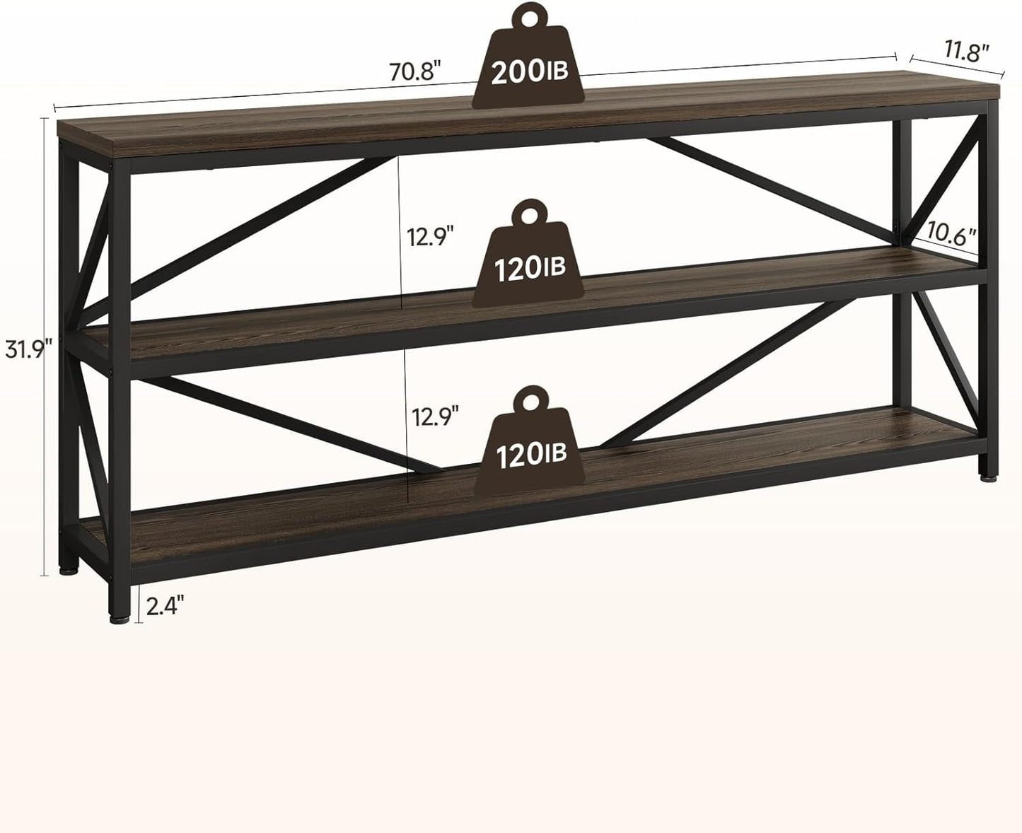 Industrial Sofa Table Seventy Point Eight Inch Matte Black