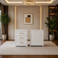 King Cloud Upholstered Bed Frame with Headboard + 2 White Nightstands Set with Charging Station