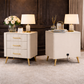 Queen Upholstered Bed Frame with Charging Station and 2 Drawer Nightstands Set Beige