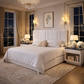 Queen White Velvet Platform Bed with Adjustable Headboard and 2 Drawer Nightstands Set