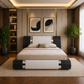 King Faux Leather Platform Bed with Adjustable Headboard + 2 LED Nightstands Set