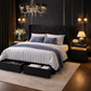 Queen Upholstered Storage Bed with 4 Drawers and Charging Headboard with 2 Black Nightstands Set-2