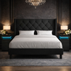 Queen Black Upholstered Platform Bed LED Nightstands-0