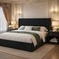 Queen Velvet Wingback Bed with 2 Fluted Nightstands Set Black Upholstered Platform Bed-2