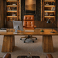 63” Executive Desk with Power Outlets & Storage + Ergonomic Wide Office Chair (Oak/Cognac)