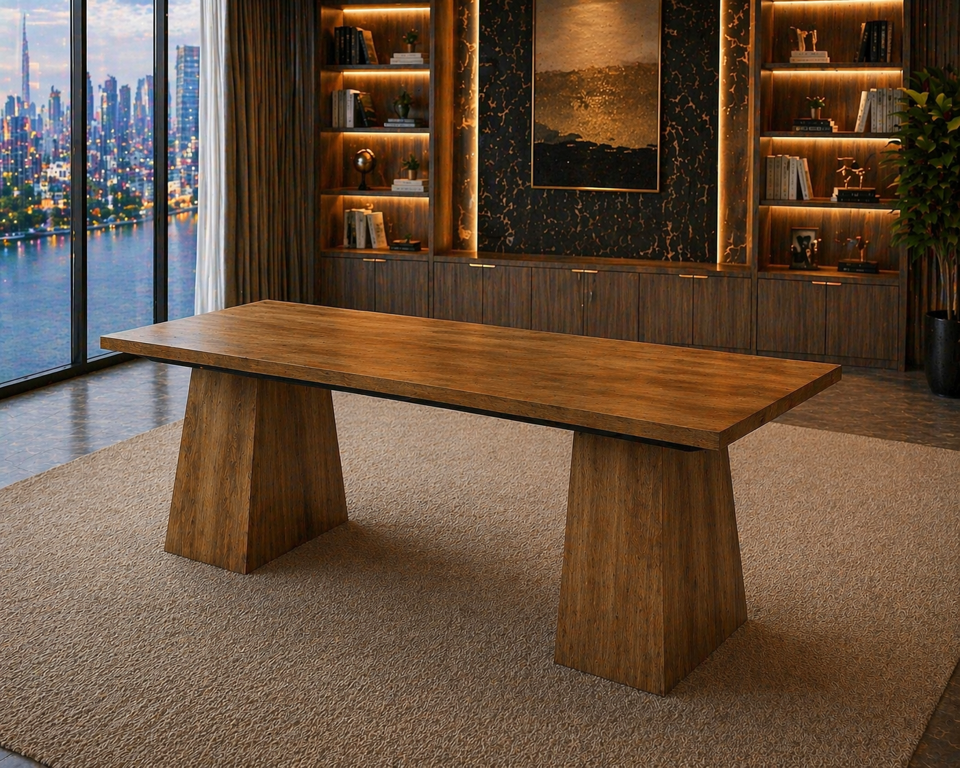 63” Executive Desk with Power Outlets & Storage + Ergonomic Wide Office Chair (Oak/Cognac)