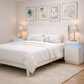Queen White Solid Wood Platform Bed with Chevron Headboard and 2 LED Nightstands