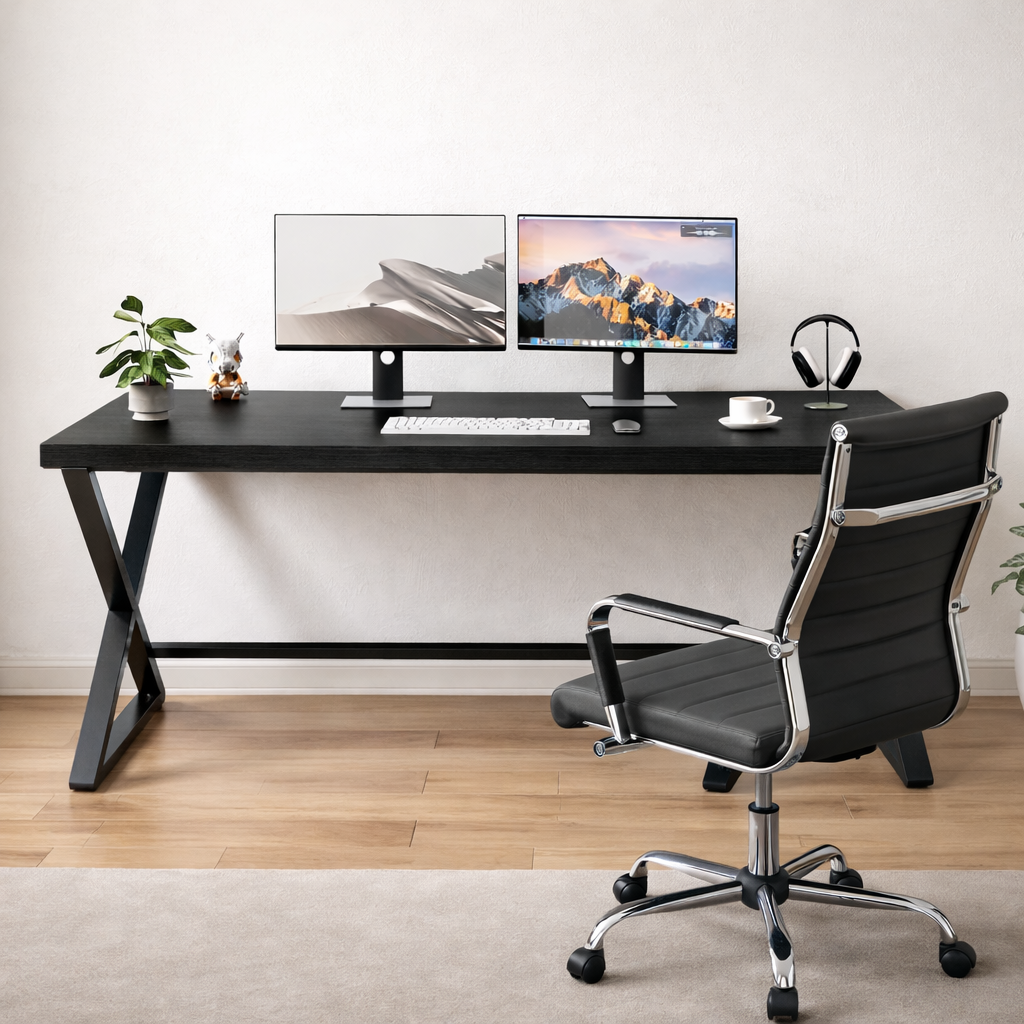 47" Modern Computer Desk with High Back Leather Executive Chair Set