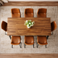 69" Farmhouse Acacia Dining Table with 6 Faux Leather Chairs Natural Brown Set