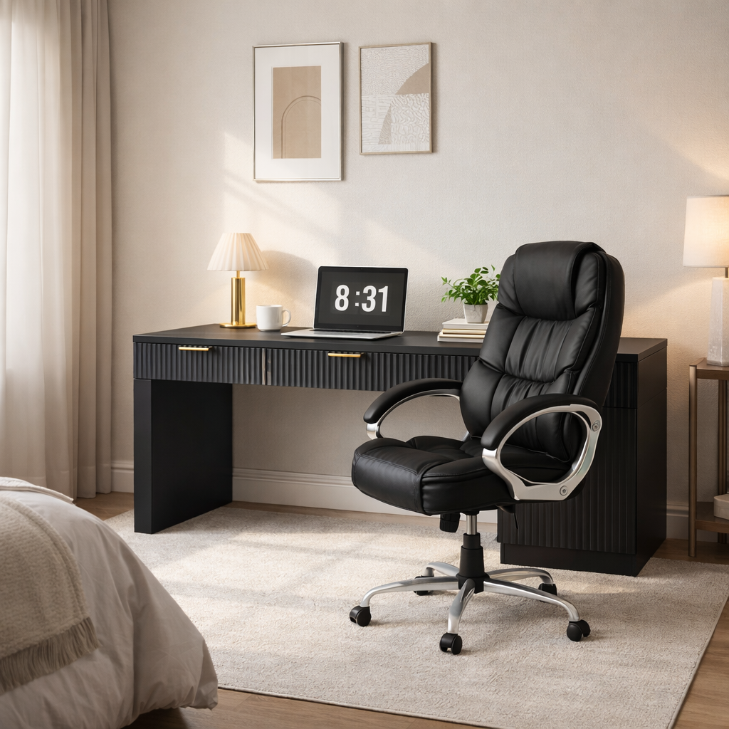 60" Executive Desk with Fluted Drawers and High Back Ergonomic PU Chair Set